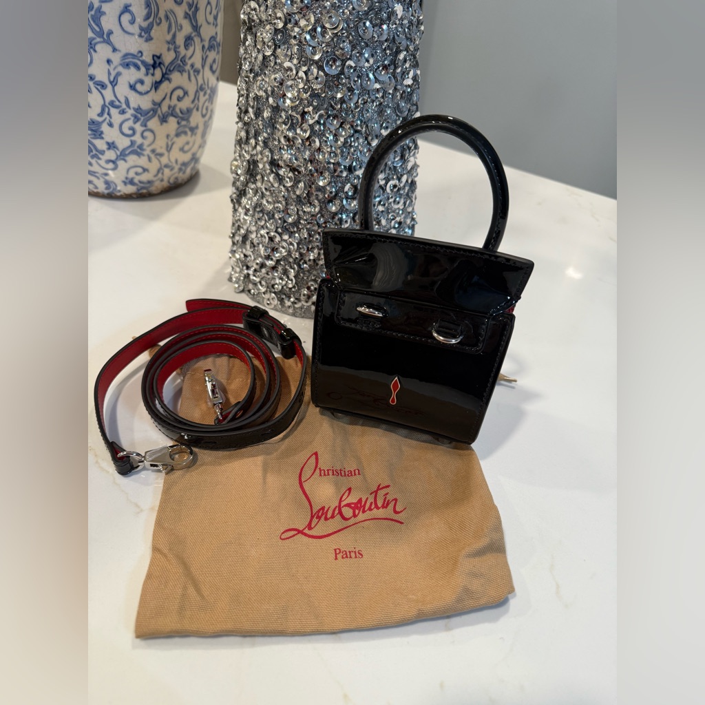 Christian Louboutin Patent Leather Black Mini Bag With Red Accents